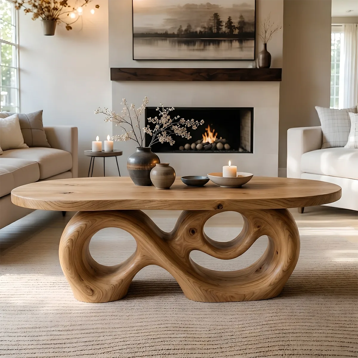 Handcrafted Sculptural Coffee Table – Artistic Solid Wood Furniture TT006-2068