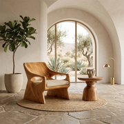 Organic Solid Wood Lounge Chair | Handcrafted Modern Wooden Accent Chair with Sculpted Arms TT006-9754