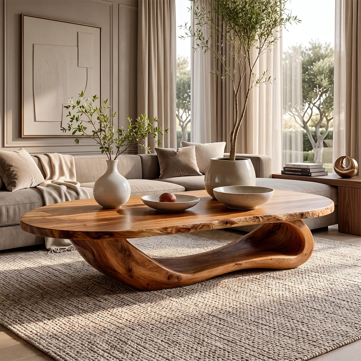 Live Edge Oval Coffee Table | Solid Wood Sculptural Coffee Table TT006-6418