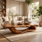 Live Edge Oval Coffee Table | Solid Wood Sculptural Coffee Table TT006-6418