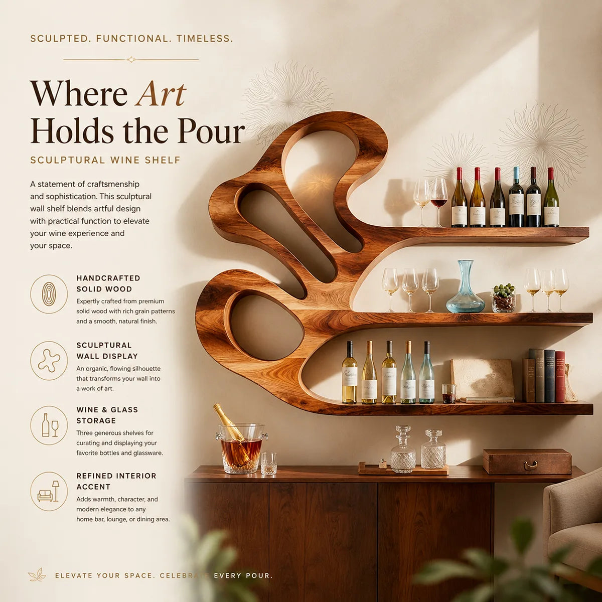 Elegant Grain Solid Wood Wall Wine Rack for Modern Dining Rooms TT006-9203