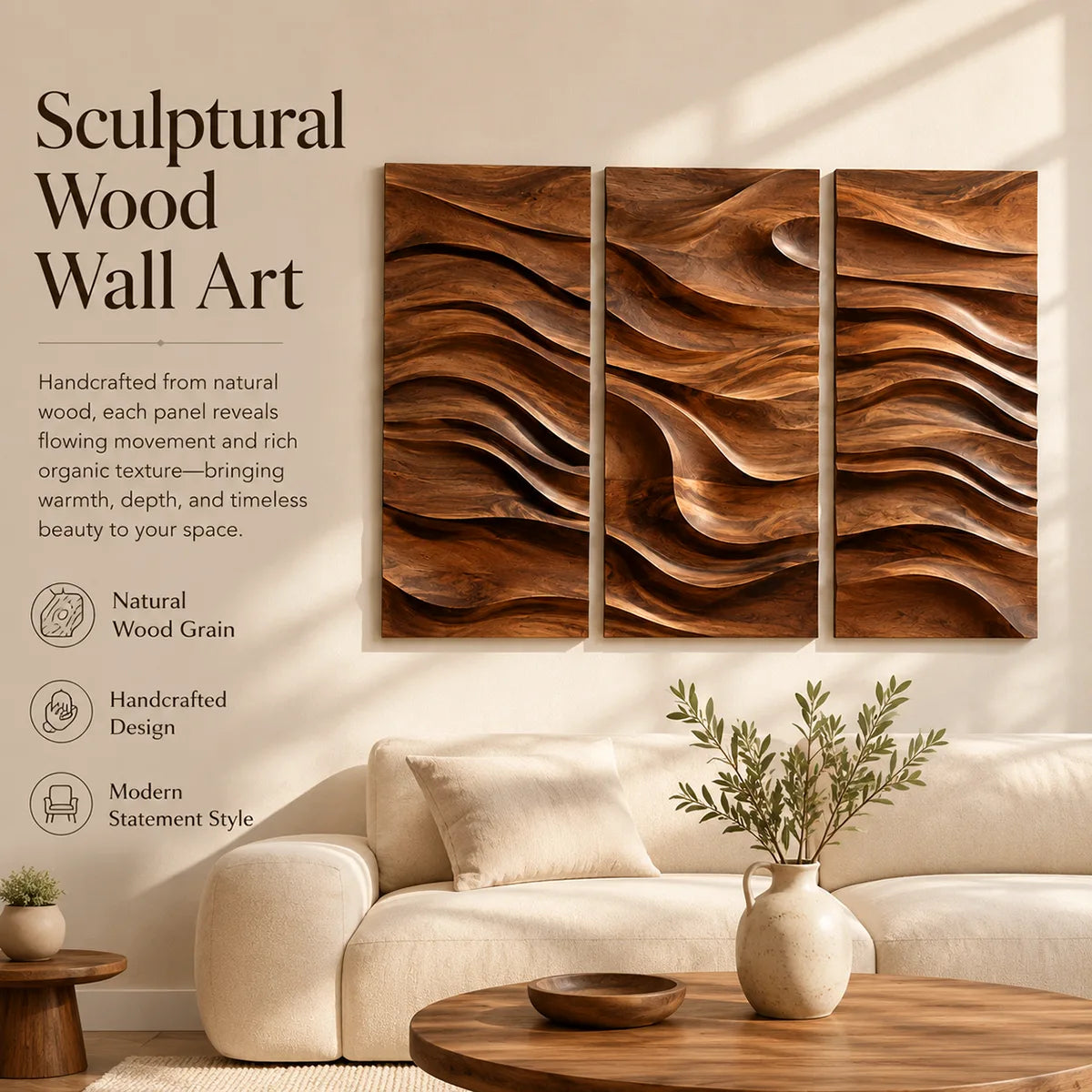Abstract Wave Wood Wall Art | Modern Wooden Wall Decor for Living Room, Bedroom & Office TT006-9434