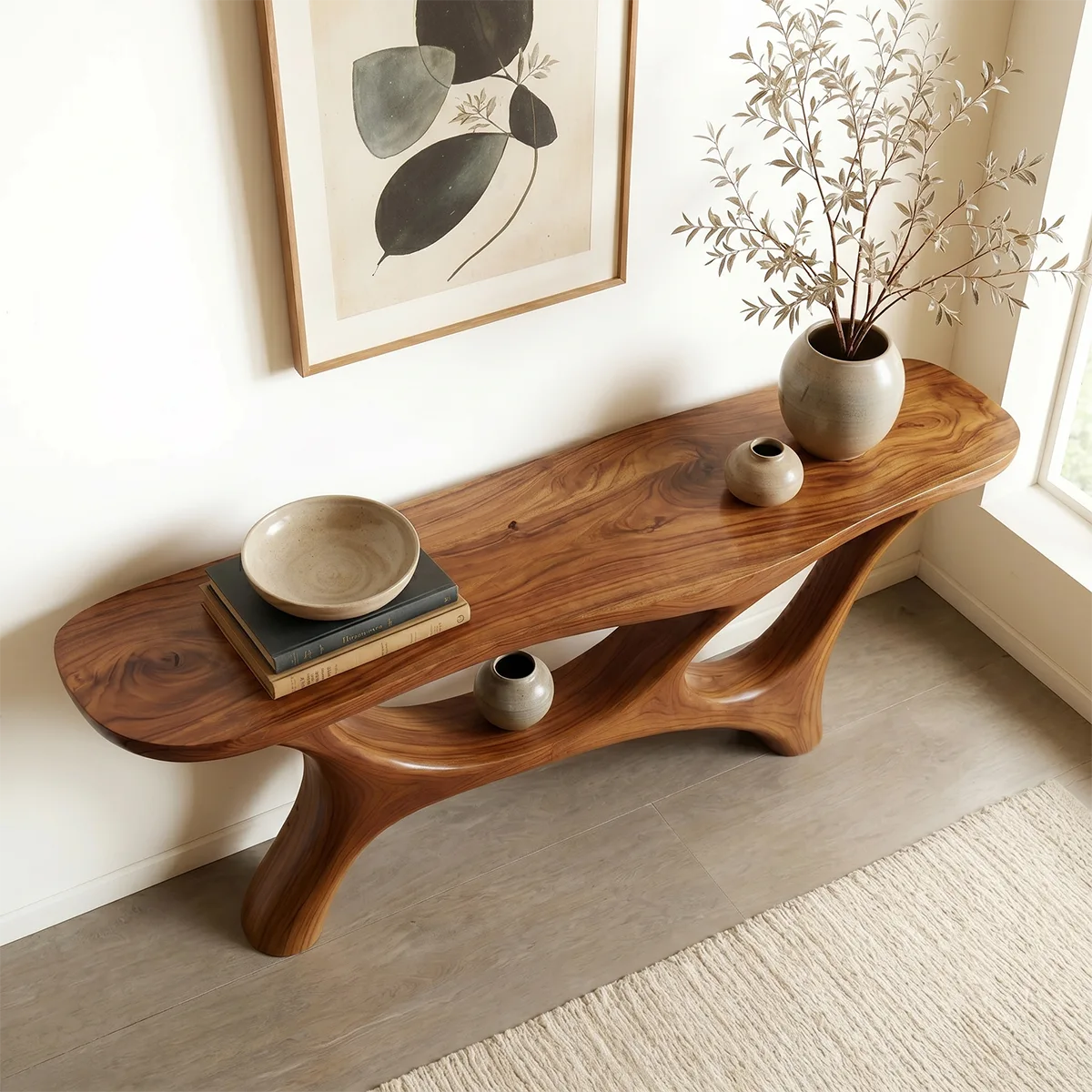 Handcrafted Organic Solid Wood Console Table – Modern Sculptural Design