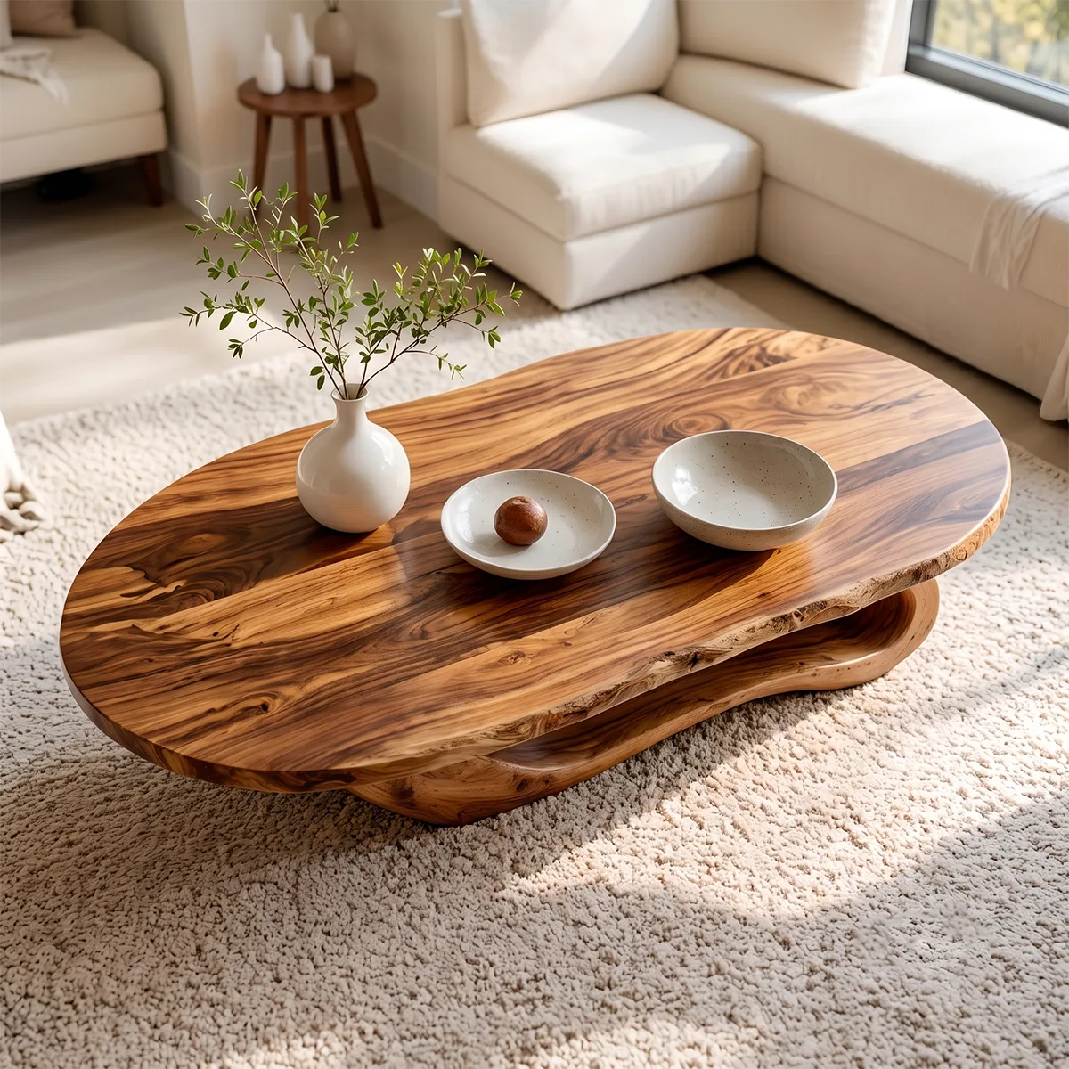Live Edge Oval Coffee Table | Solid Wood Sculptural Coffee Table TT006-6418