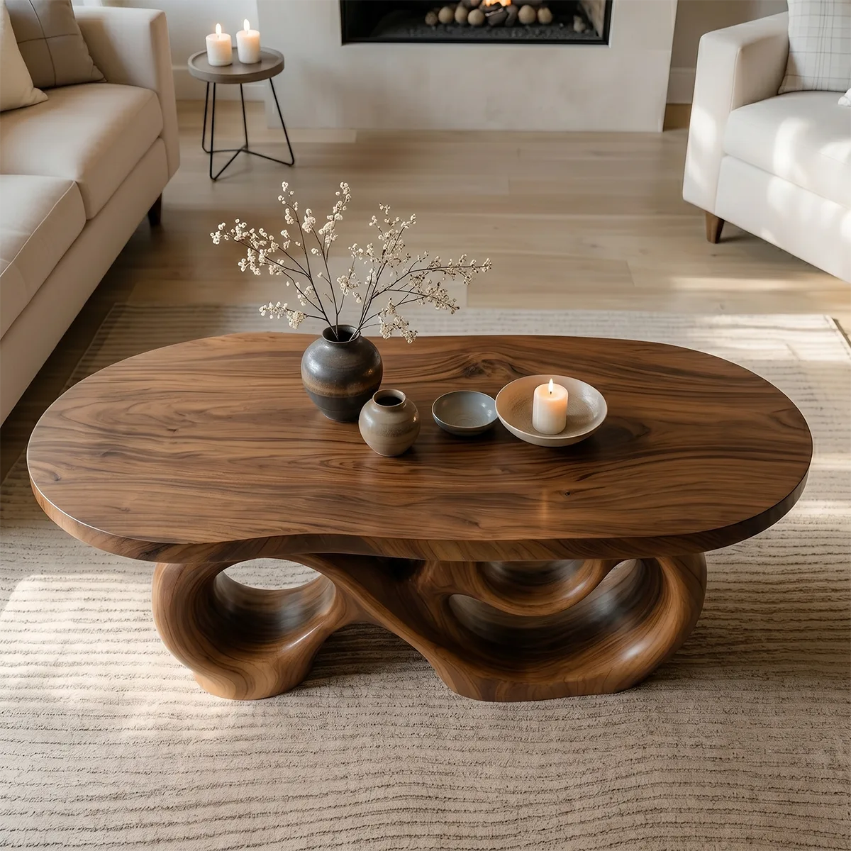Handcrafted Sculptural Coffee Table – Artistic Solid Wood Furniture TT006-2068