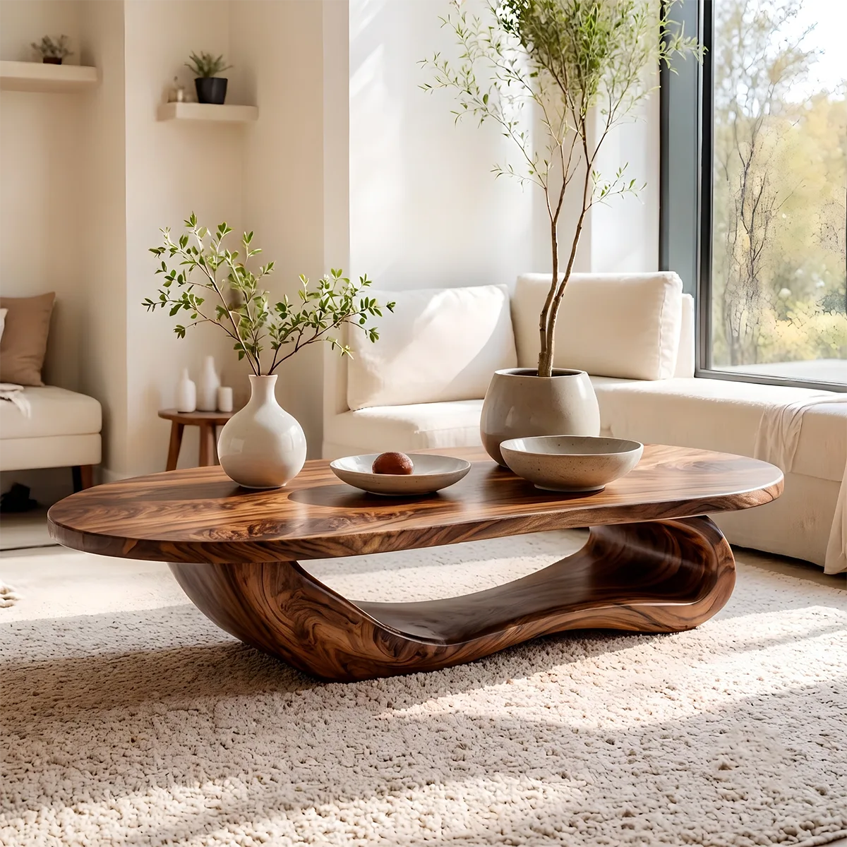 Live Edge Oval Coffee Table | Solid Wood Sculptural Coffee Table TT006-6418