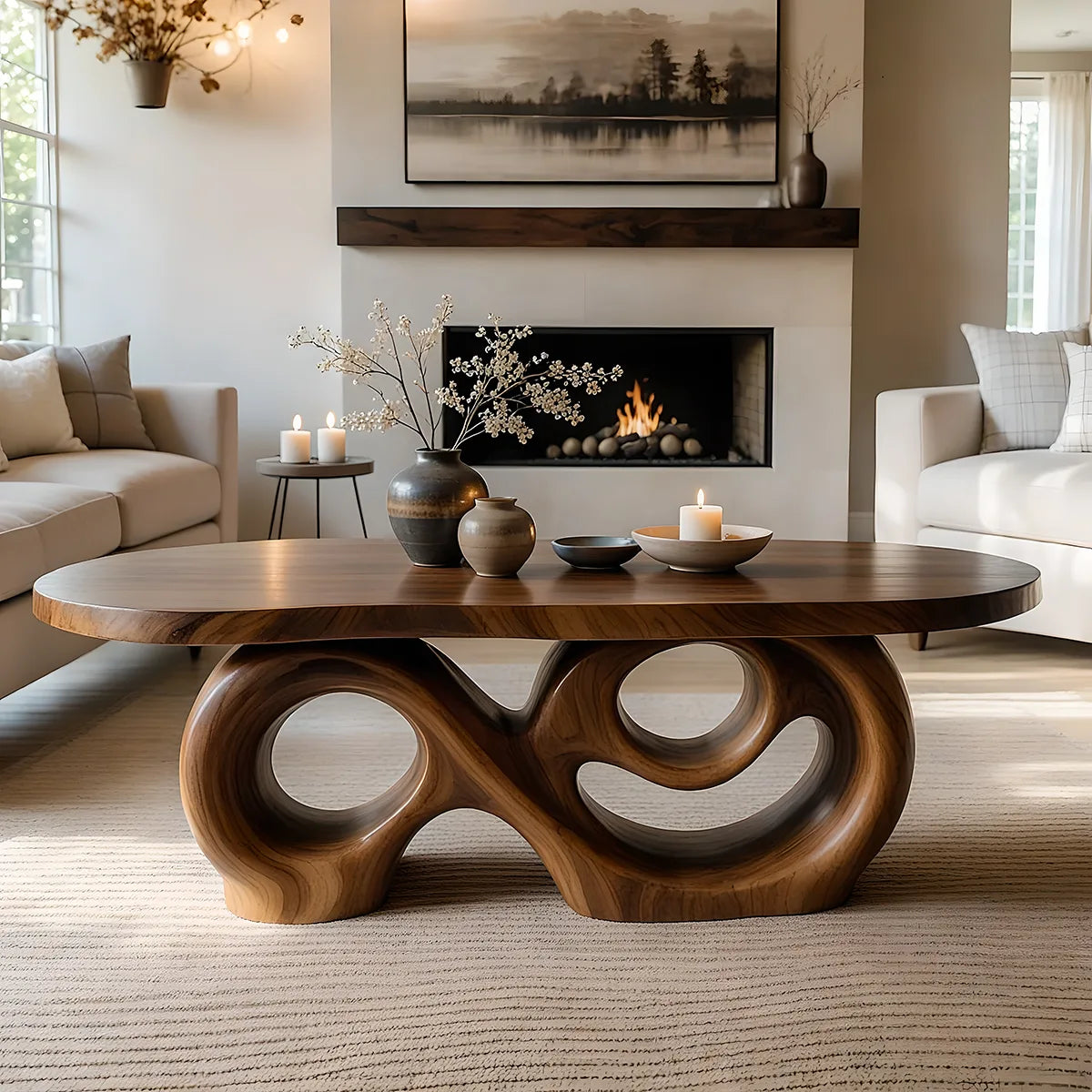 Handcrafted Sculptural Coffee Table – Artistic Solid Wood Furniture TT006-2068