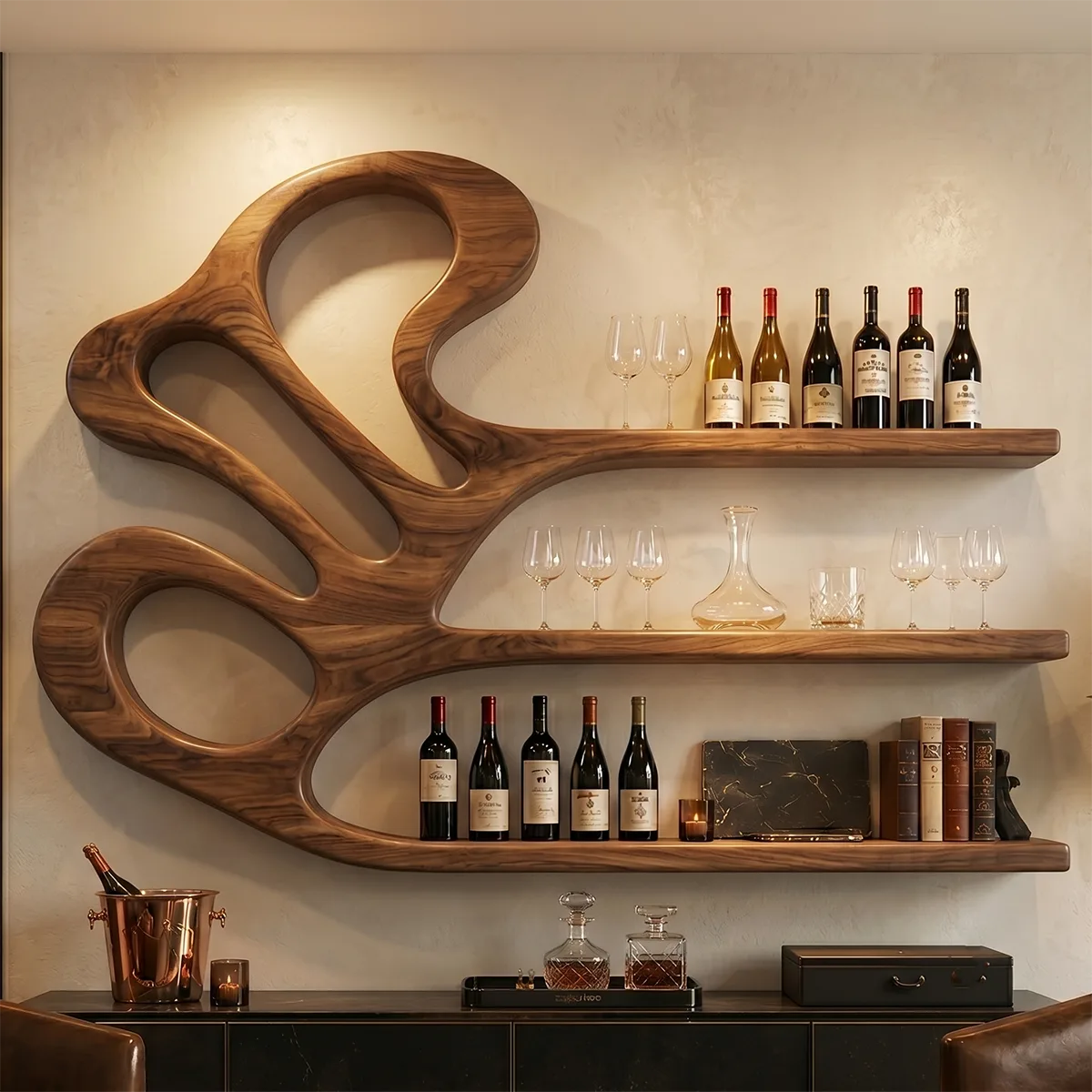 Elegant Grain Solid Wood Wall Wine Rack for Modern Dining Rooms TT006-9203