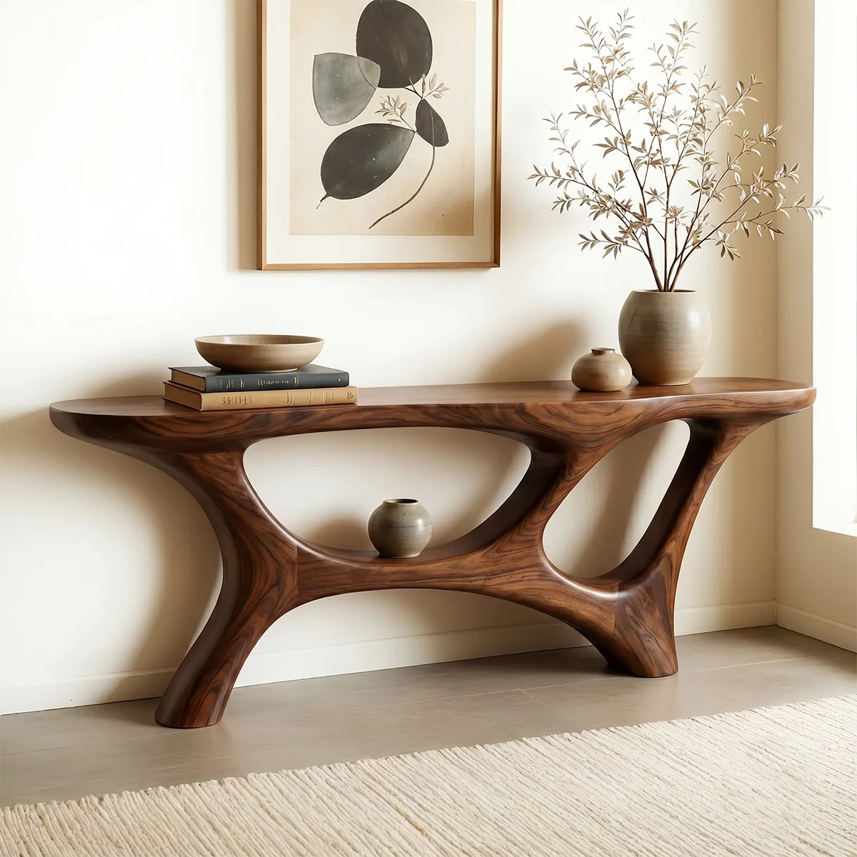 Handcrafted Organic Solid Wood Console Table – Modern Sculptural Design