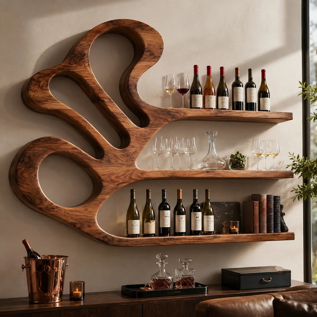Elegant Grain Solid Wood Wall Wine Rack for Modern Dining Rooms TT006-9203