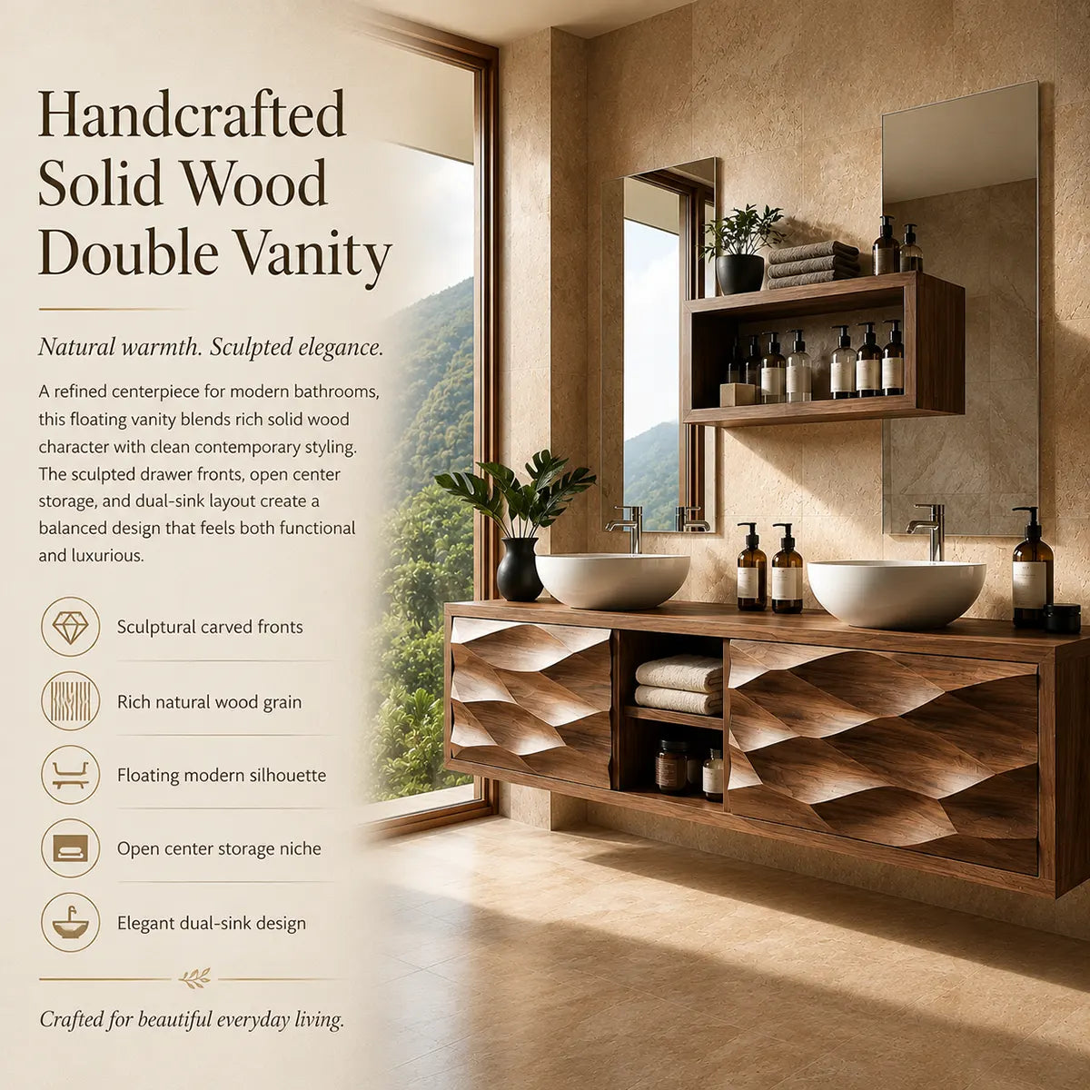 Geometric Floating Double Sink Bathroom Vanity Cabinet TT006-5058
