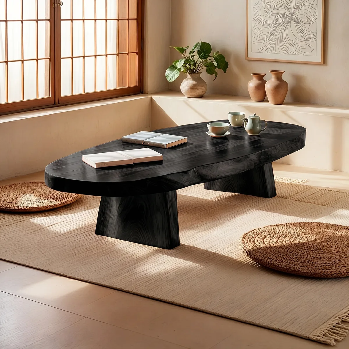 Handcrafted Solid Wood Coffee Table – Organic Modern Rustic Center Table