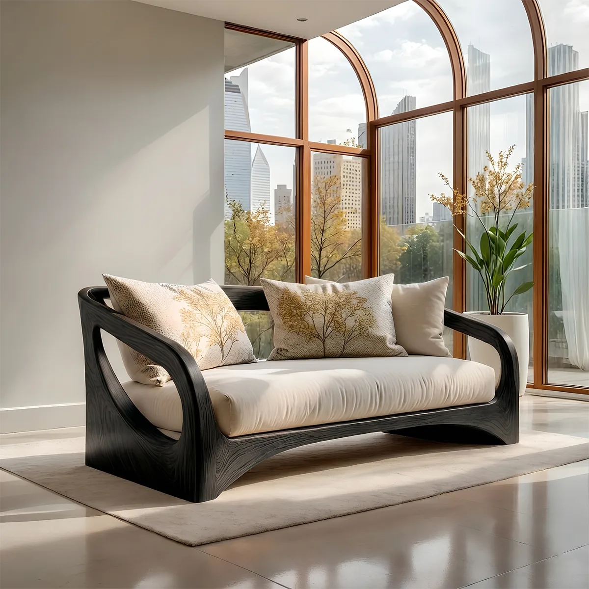 Handcrafted Organic Modern Solid Wood Loveseat Sofa with Sculptural Frame