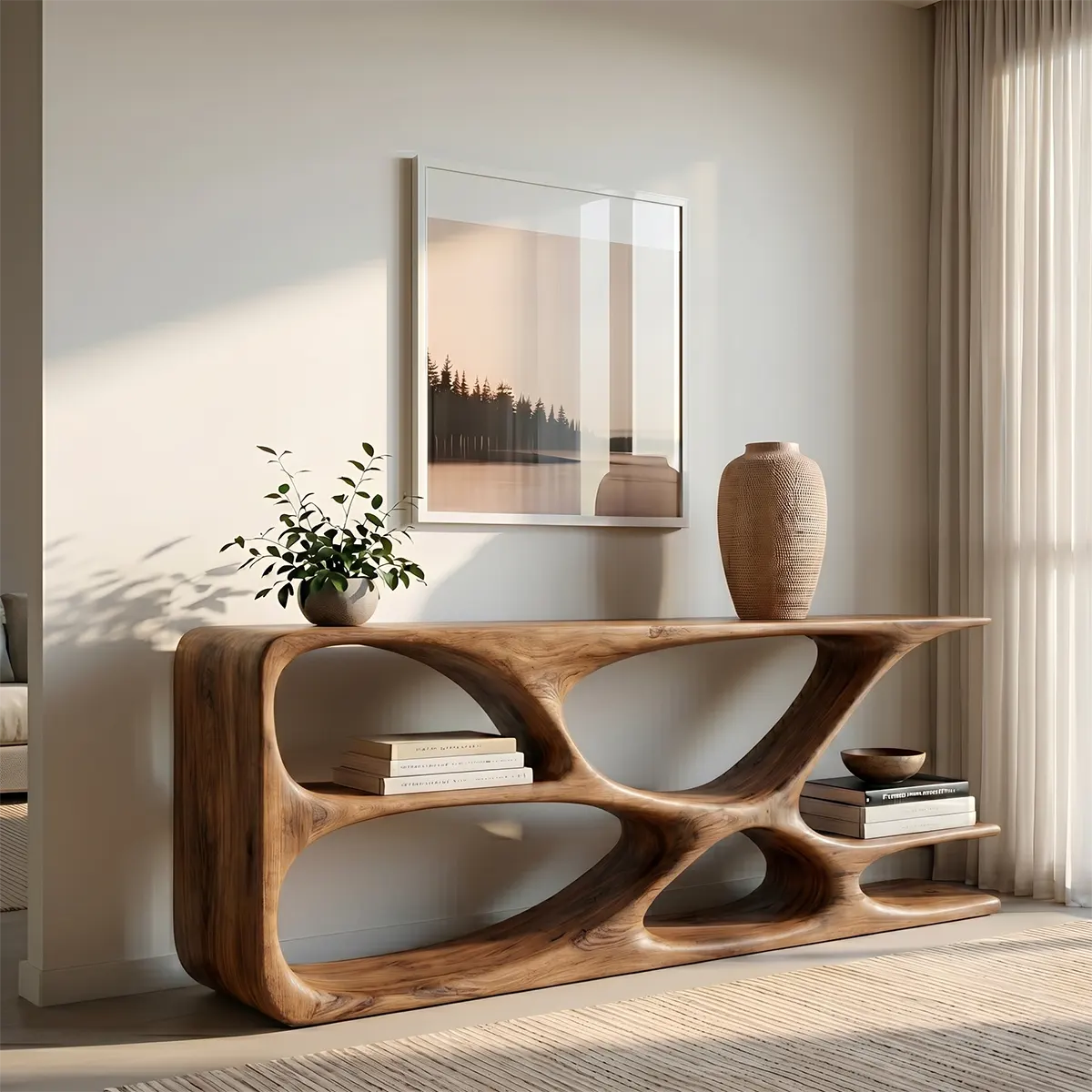 Solid Wood Console Table – Organic Sculptural Design HL020-5294