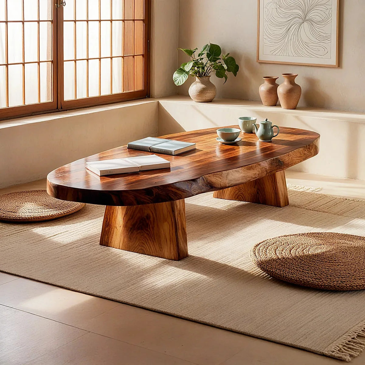 Handcrafted Solid Wood Coffee Table – Organic Modern Rustic Center Table