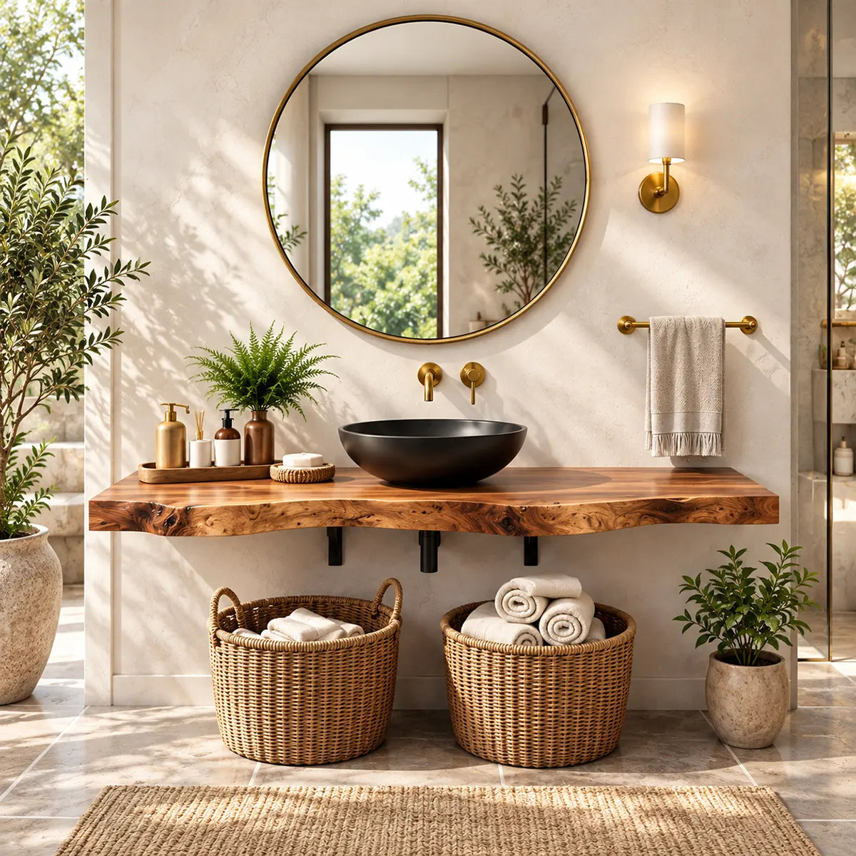 Floating Live Edge Bathroom Vanity | Wall Mounted Organic Vanity Countertop TT006-3MUT3NG