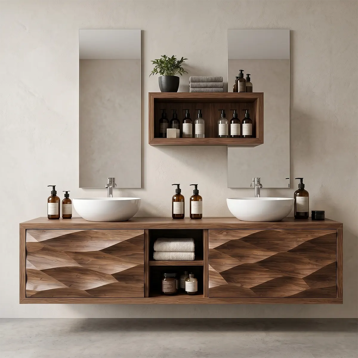 Geometric Floating Double Sink Bathroom Vanity Cabinet TT006-5058
