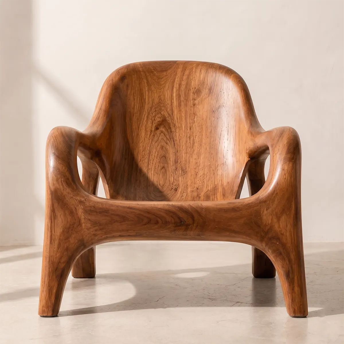 Handcrafted Organic Wood Lounge Chair with Sculptural Curved Frame TT006-3380