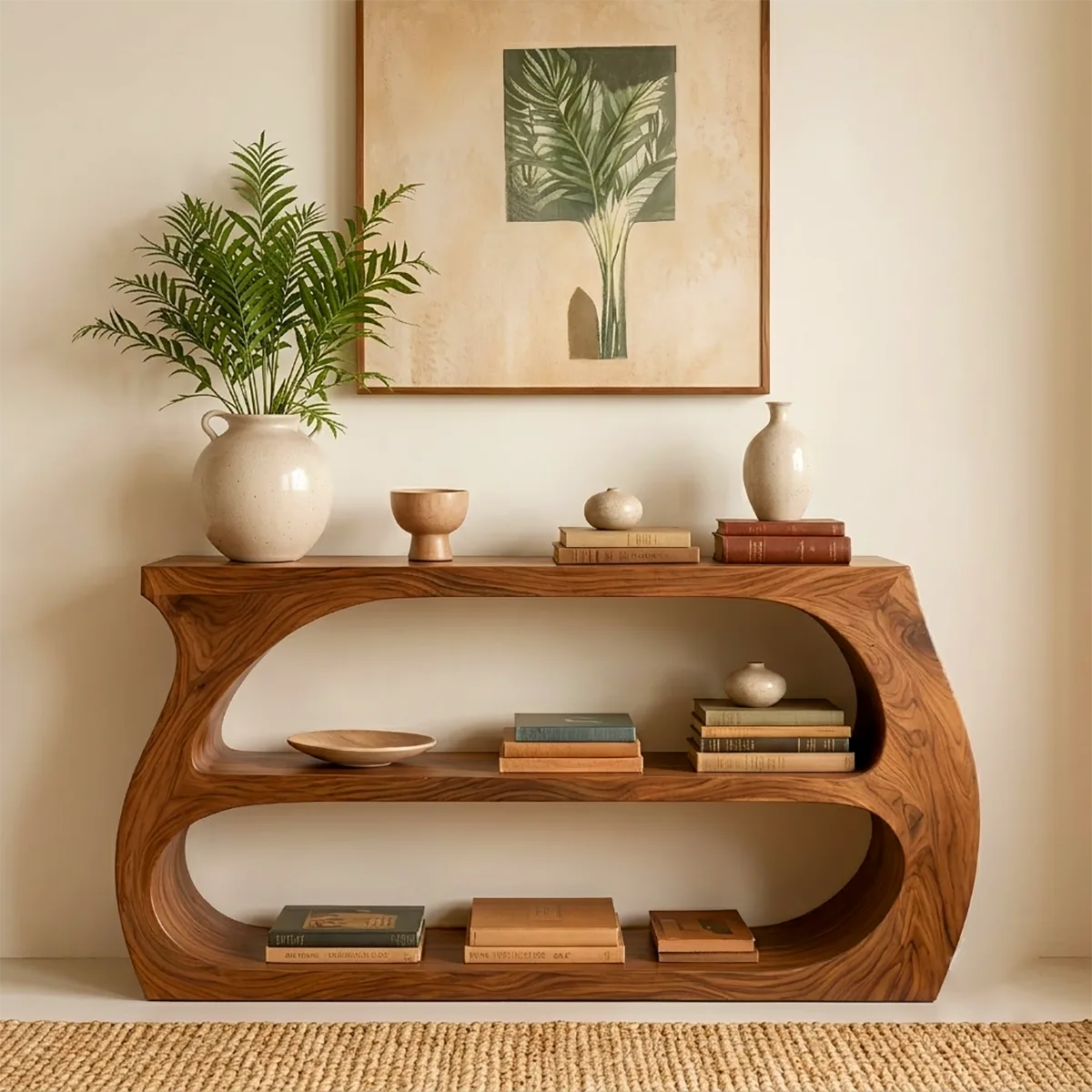 Modern Open Shelf Console Table – Sculptural Contemporary Entryway Table TT006-6550