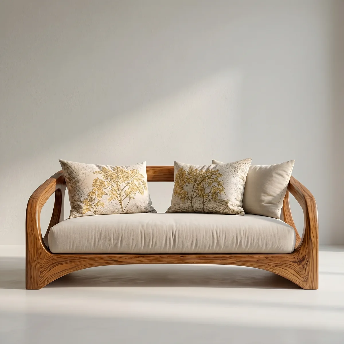 Handcrafted Organic Modern Solid Wood Loveseat Sofa with Sculptural Frame