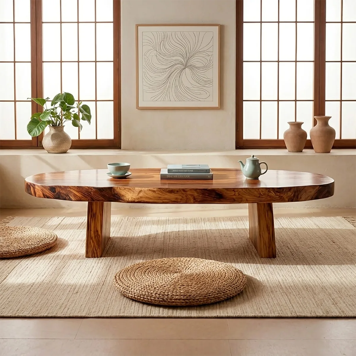 Handcrafted Solid Wood Coffee Table – Organic Modern Rustic Center Table