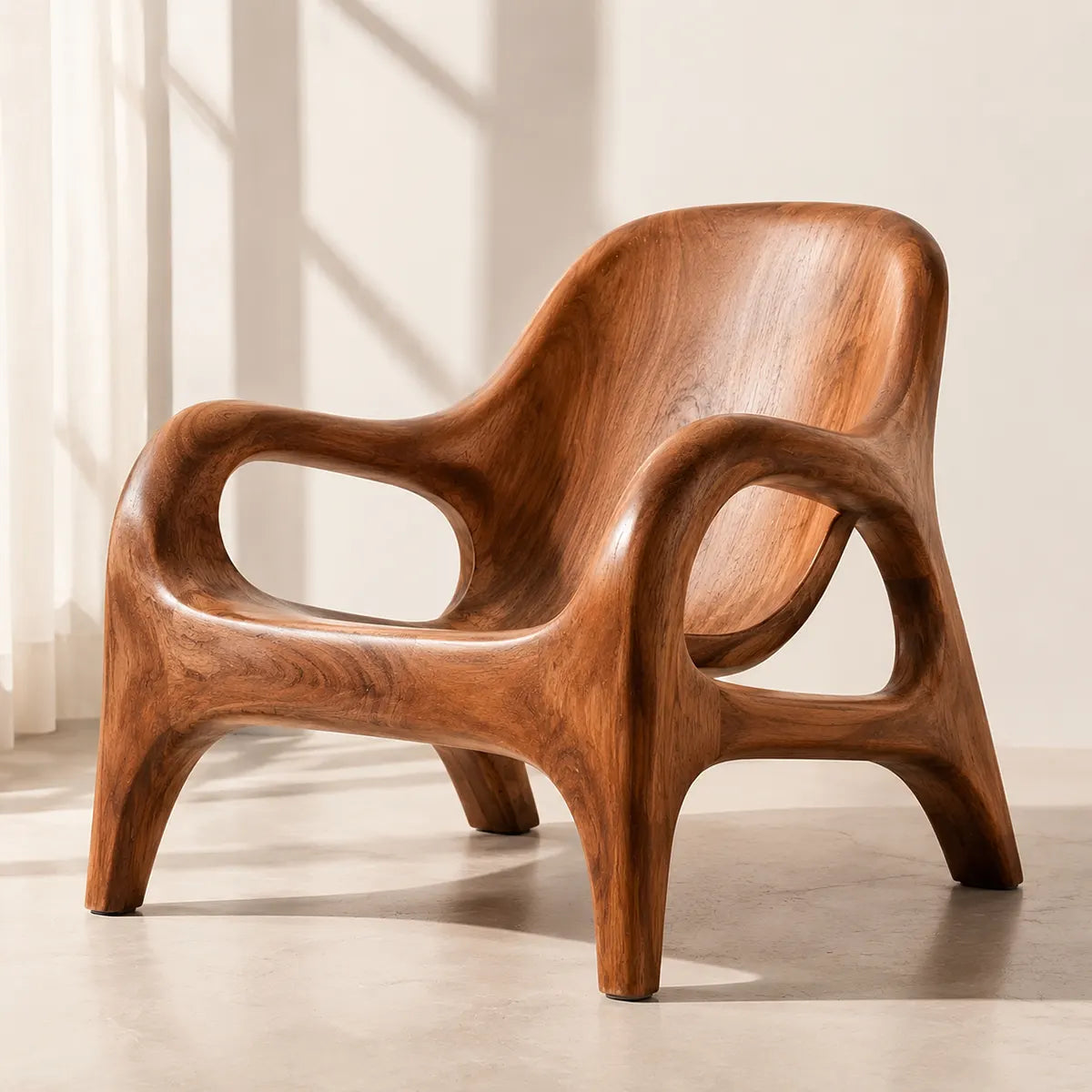 Handcrafted Organic Wood Lounge Chair with Sculptural Curved Frame TT006-3380