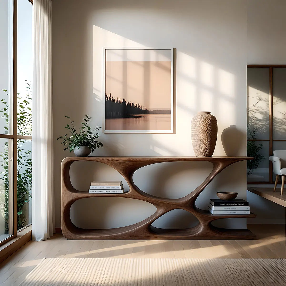 Solid Wood Console Table – Organic Sculptural Design HL020-5294