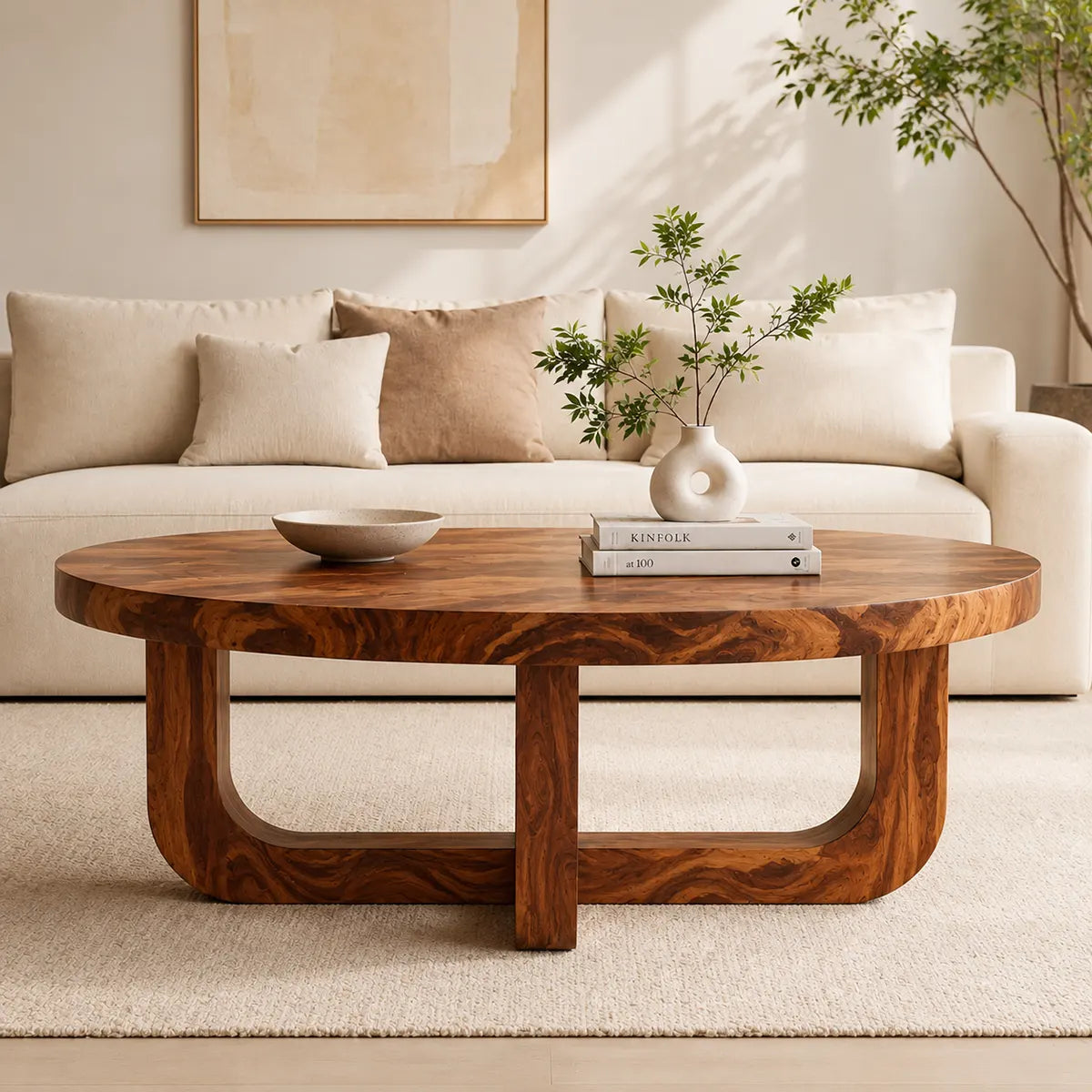 Round Wood Coffee Table, Sculptural Center Table, Organic Modern Living Room Furniture TT006-1637