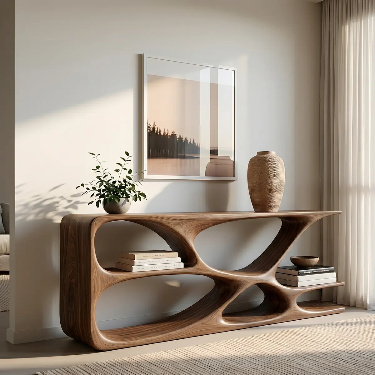 Solid Wood Console Table – Organic Sculptural Design HL020-5294