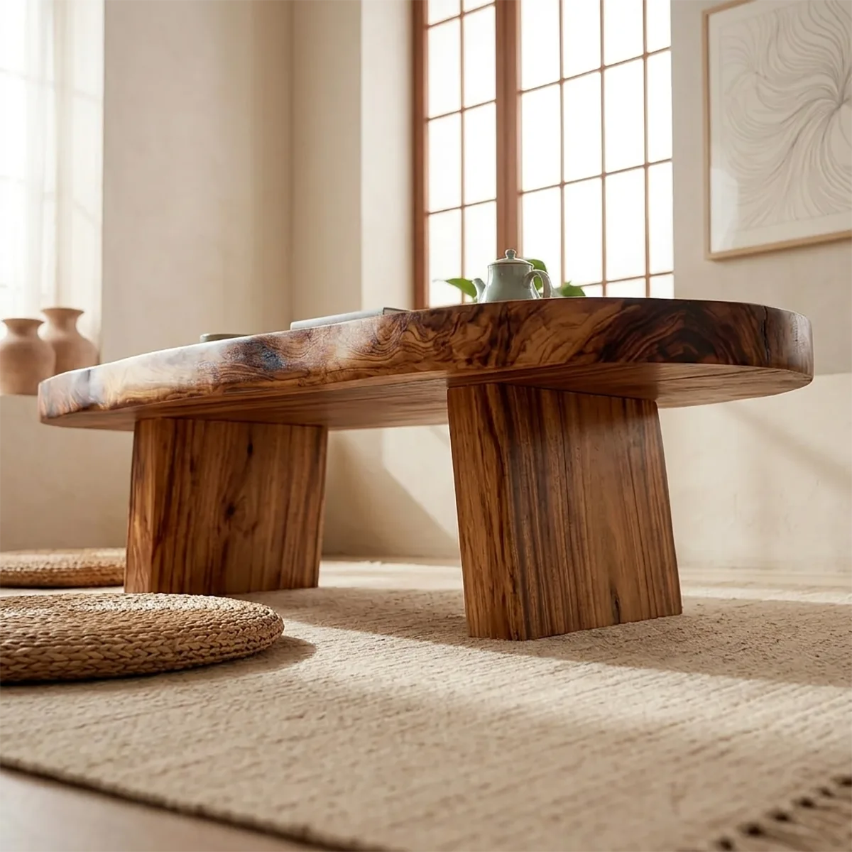 Handcrafted Solid Wood Coffee Table – Organic Modern Rustic Center Table