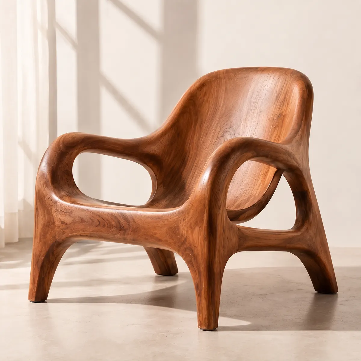 Handcrafted Organic Wood Lounge Chair with Sculptural Curved Frame TT006-3380
