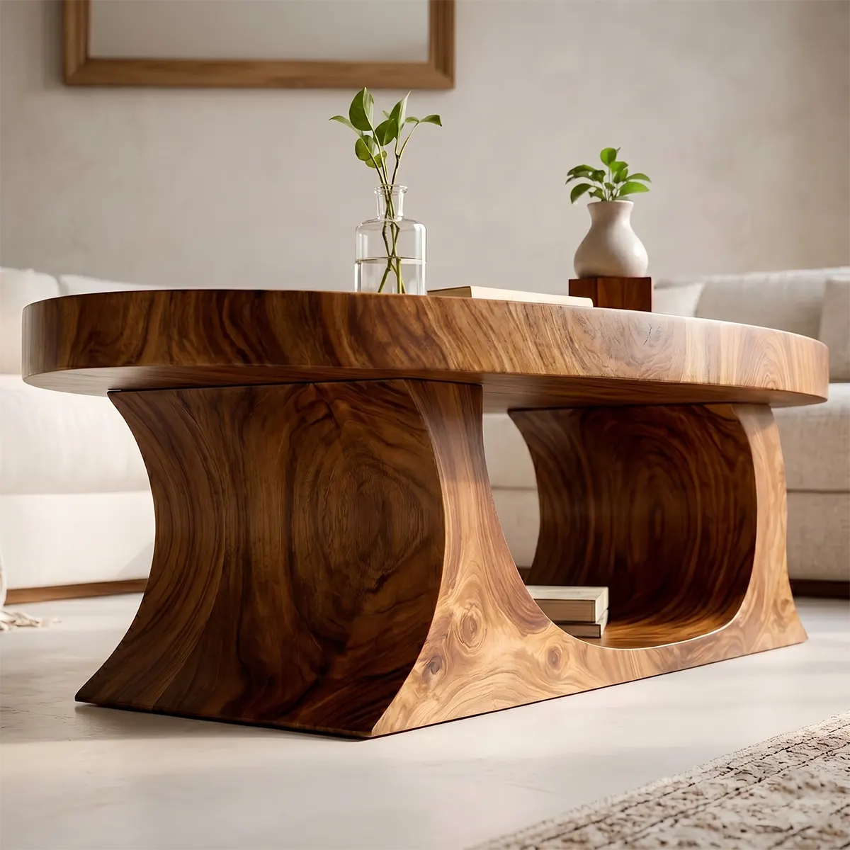 Oval Wood Coffee Table, Sculptural Coffee Table, Organic Modern Living Room Furniture TT006-4205