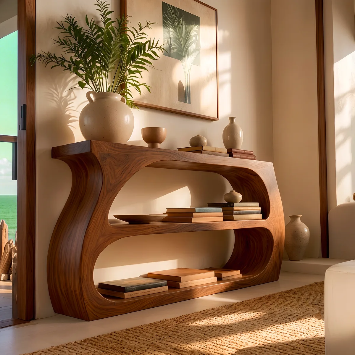 Modern Open Shelf Console Table – Sculptural Contemporary Entryway Table TT006-6550