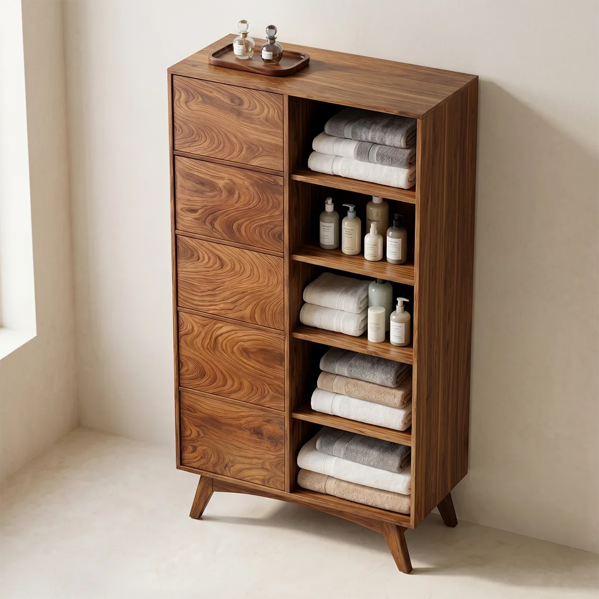 Solid Wood Bathroom Linen Storage Cabinet