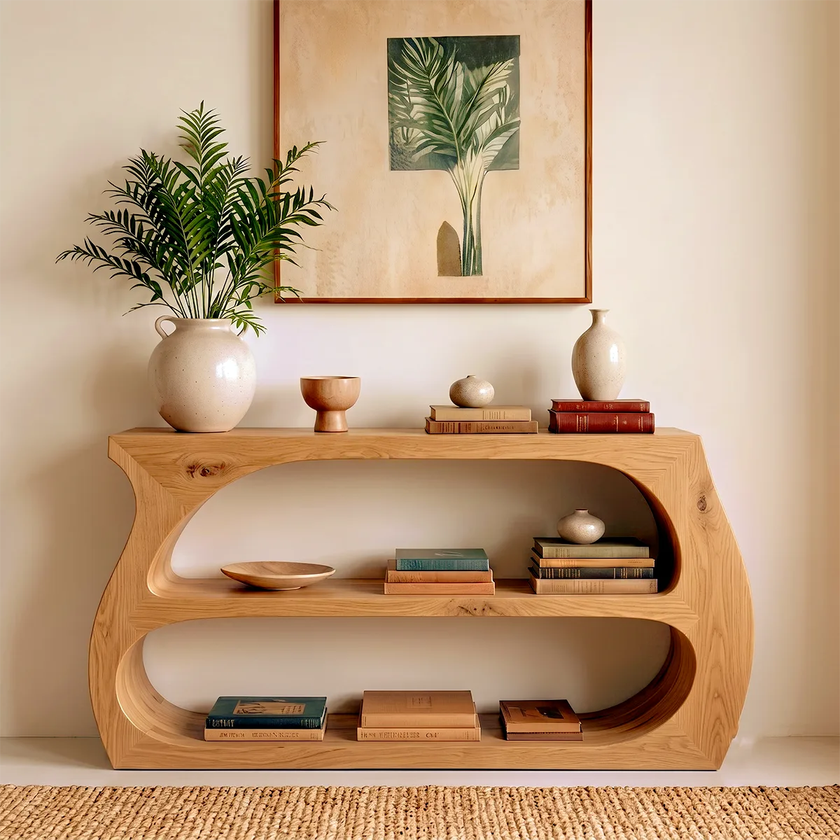 Modern Open Shelf Console Table – Sculptural Contemporary Entryway Table TT006-6550