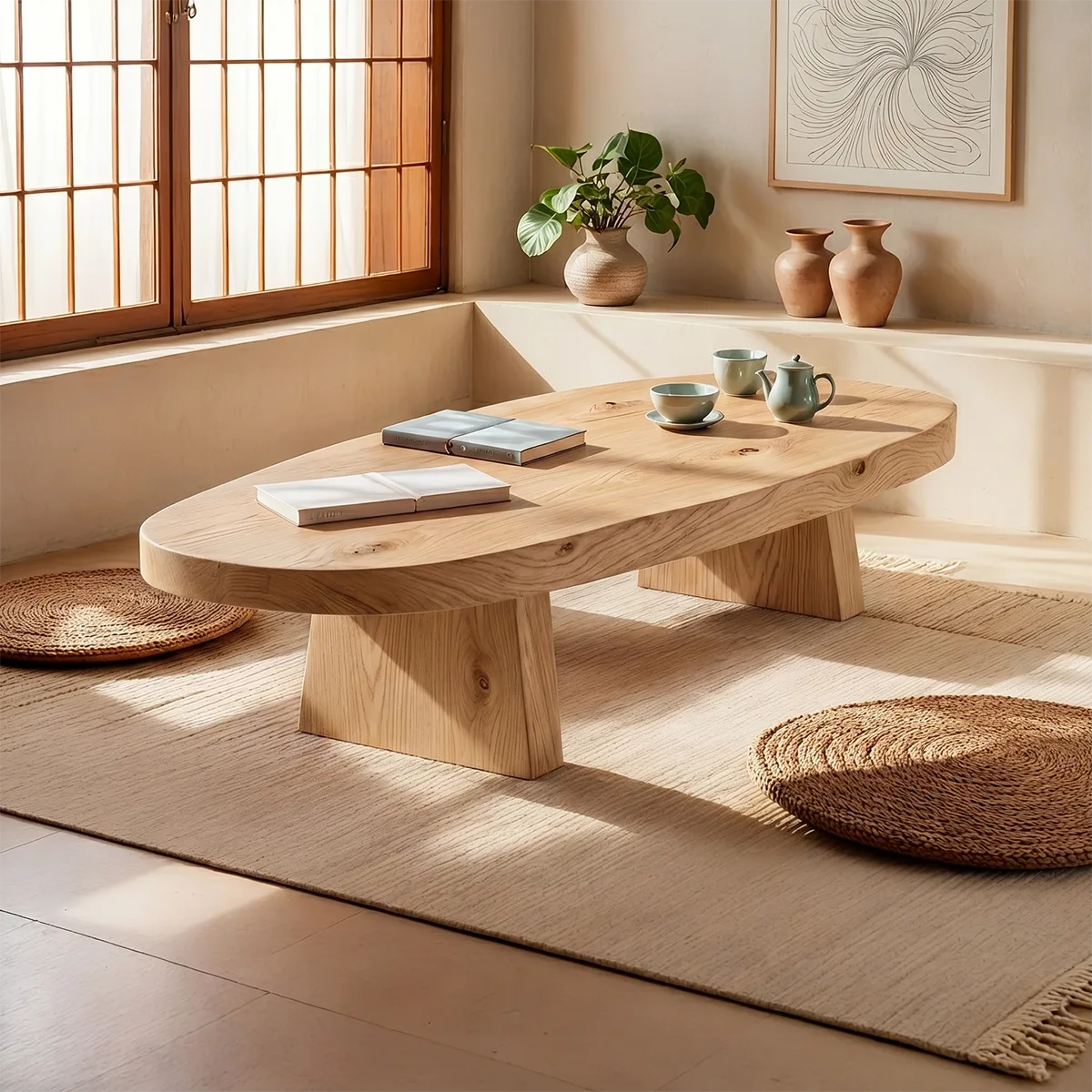 Handcrafted Solid Wood Coffee Table – Organic Modern Rustic Center Table