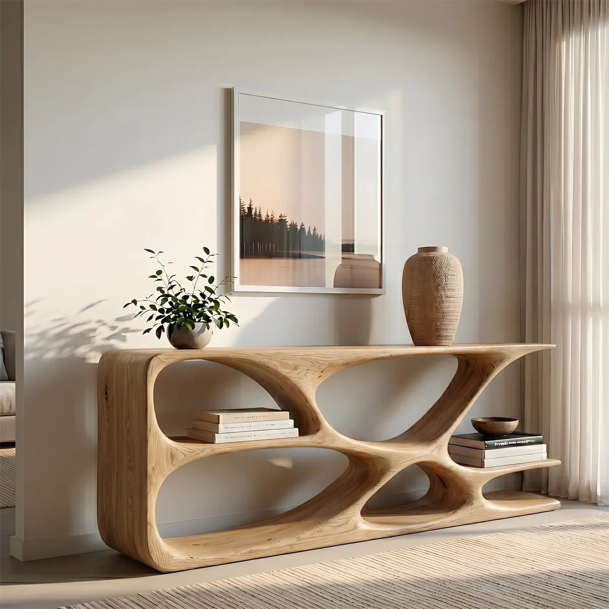 Solid Wood Console Table – Organic Sculptural Design HL020-5294