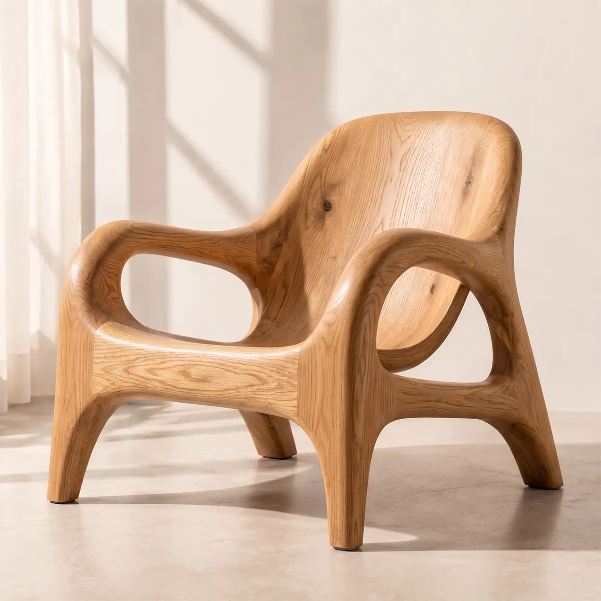 Handcrafted Organic Wood Lounge Chair with Sculptural Curved Frame TT006-3380