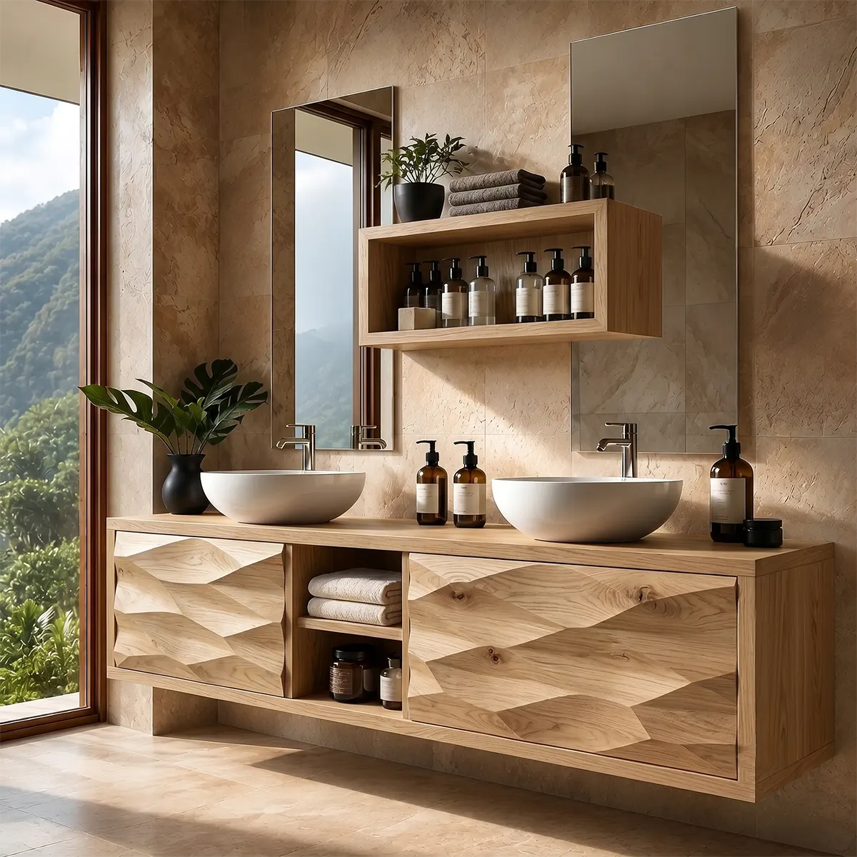 Geometric Floating Double Sink Bathroom Vanity Cabinet TT006-5058