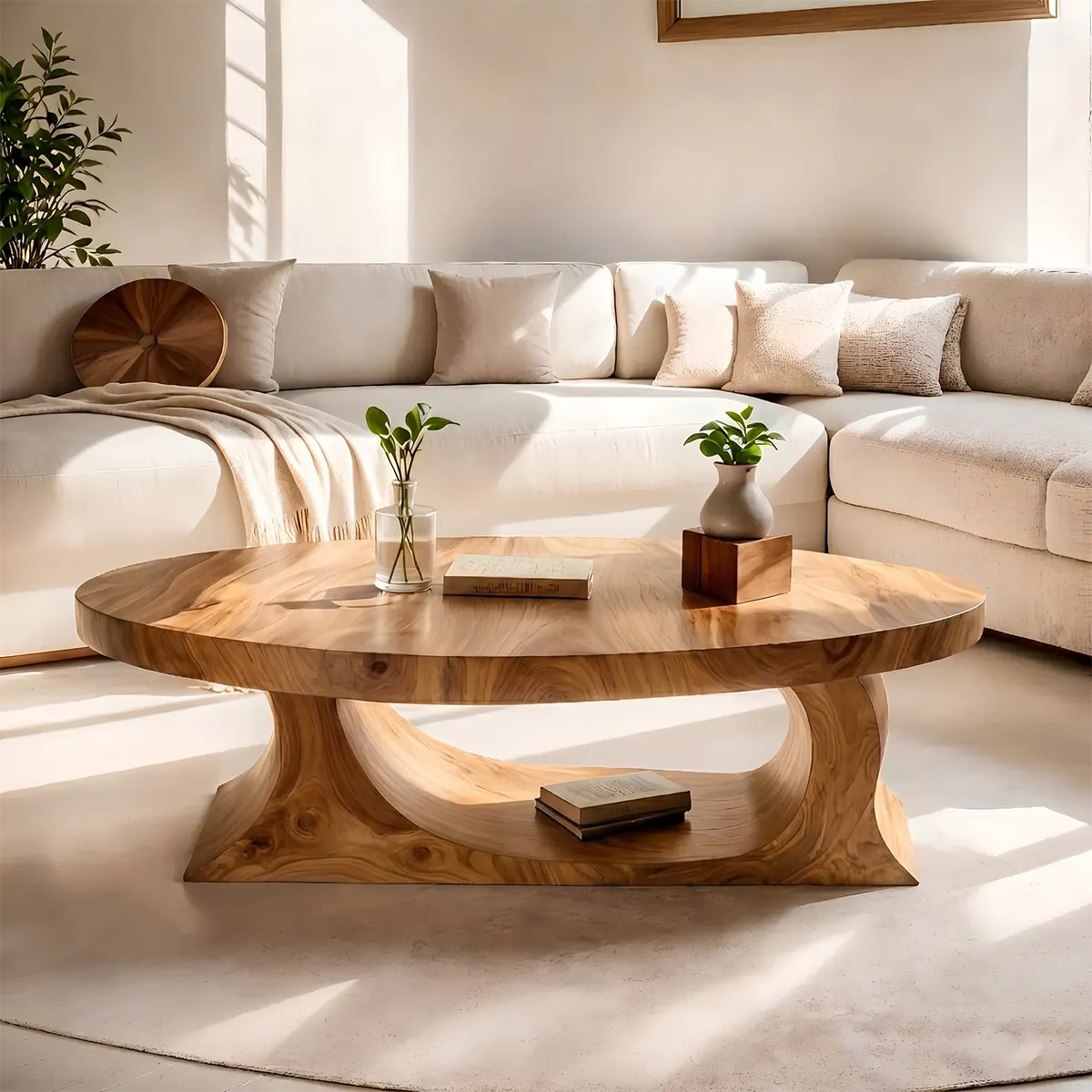 Oval Wood Coffee Table, Sculptural Coffee Table, Organic Modern Living Room Furniture TT006-4205
