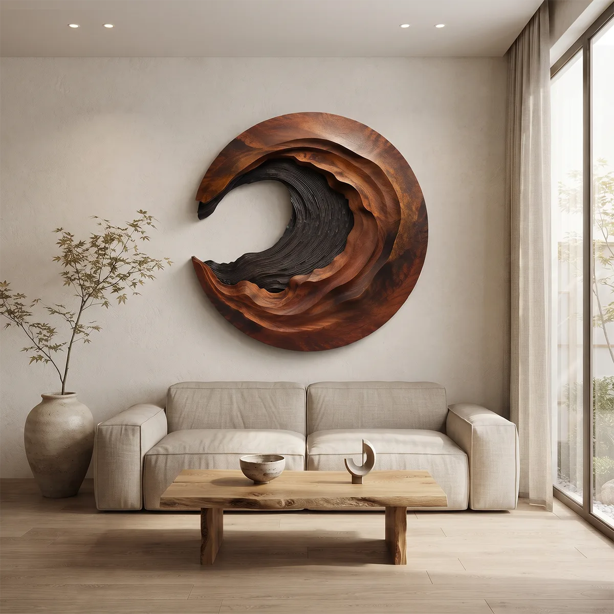 Abstract Wave Wood Wall Art | Large Round Sculptural Wooden Wall Decor TT006-1868