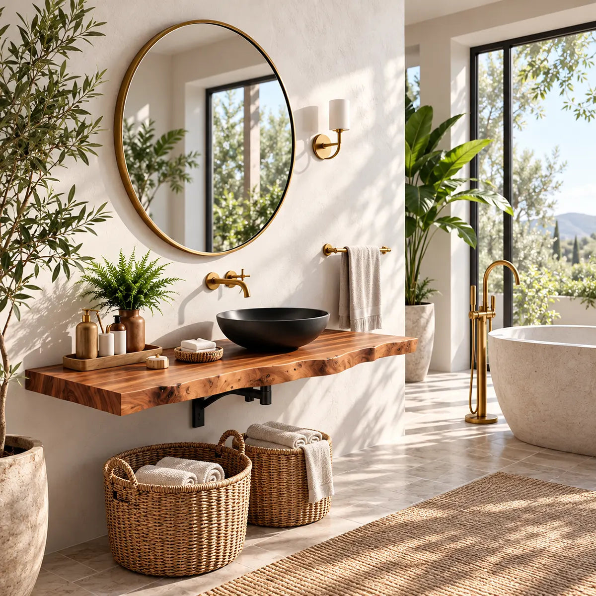 Floating Live Edge Bathroom Vanity | Wall Mounted Organic Vanity Countertop TT006-3MUT3NG