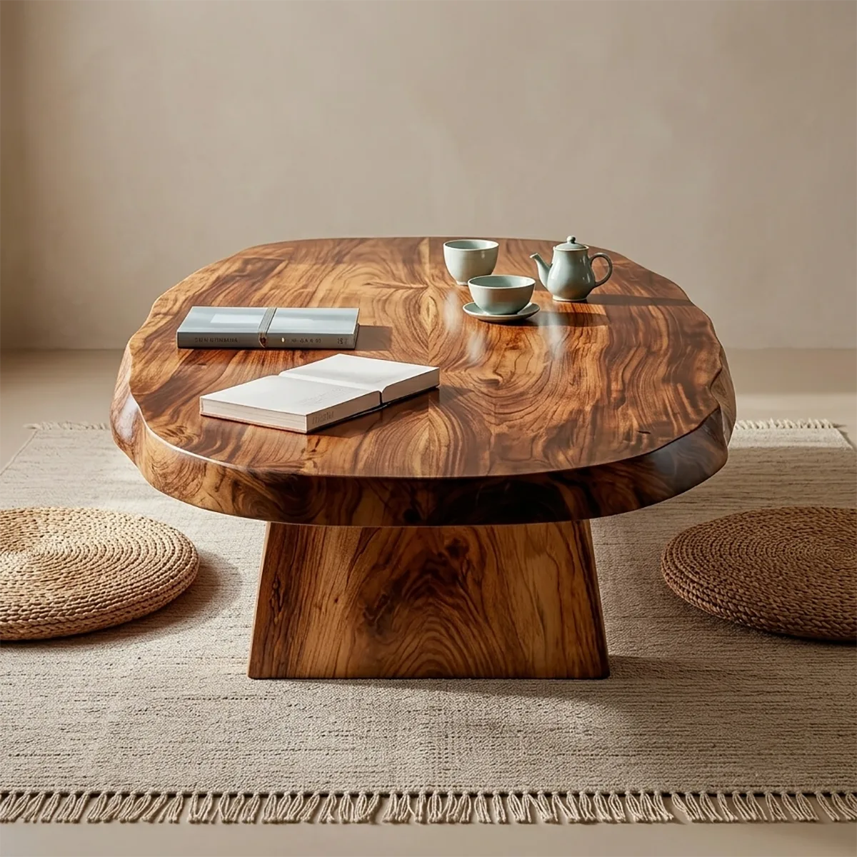 Handcrafted Solid Wood Coffee Table – Organic Modern Rustic Center Table