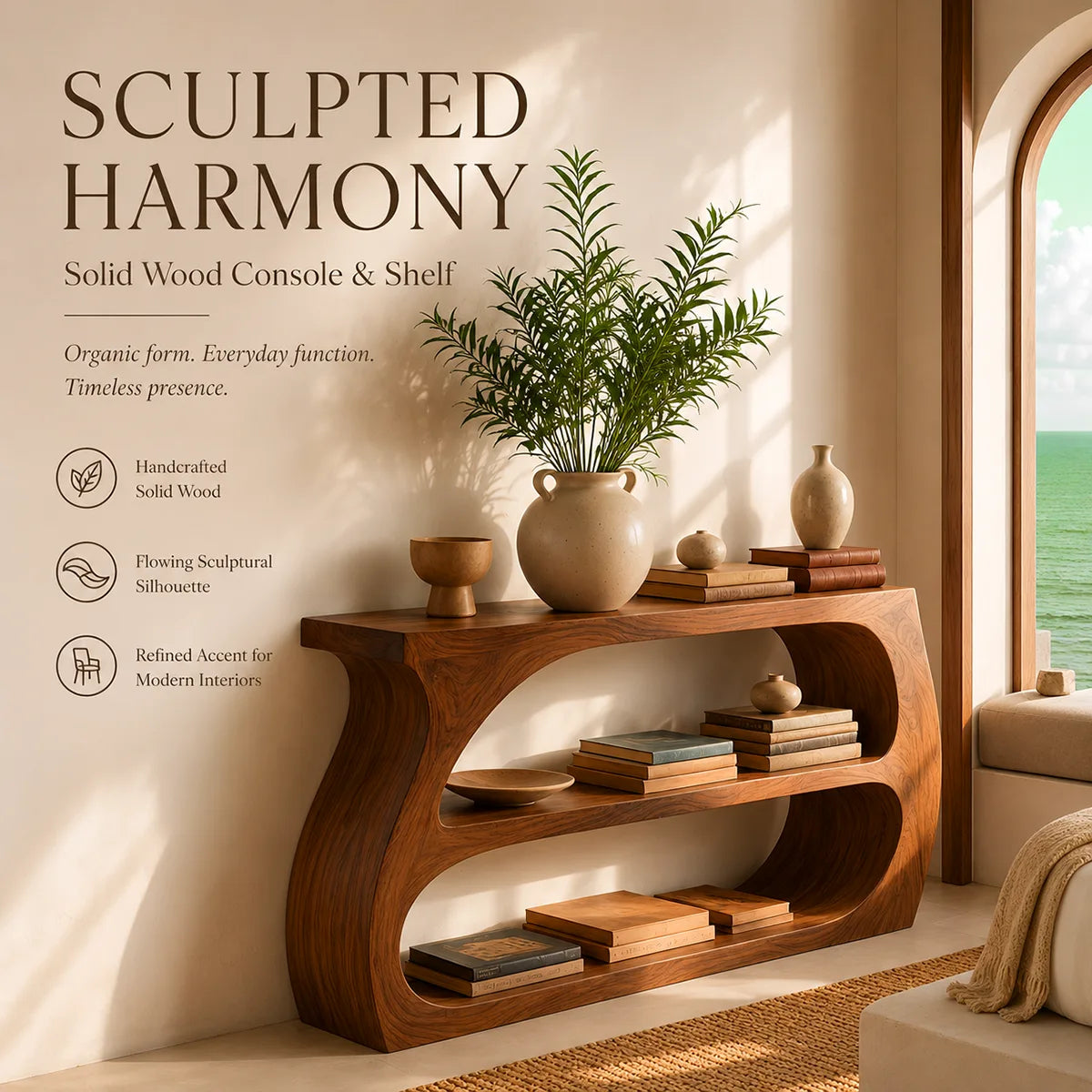 Modern Open Shelf Console Table – Sculptural Contemporary Entryway Table TT006-6550