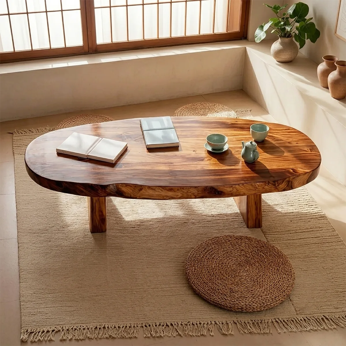 Handcrafted Solid Wood Coffee Table – Organic Modern Rustic Center Table
