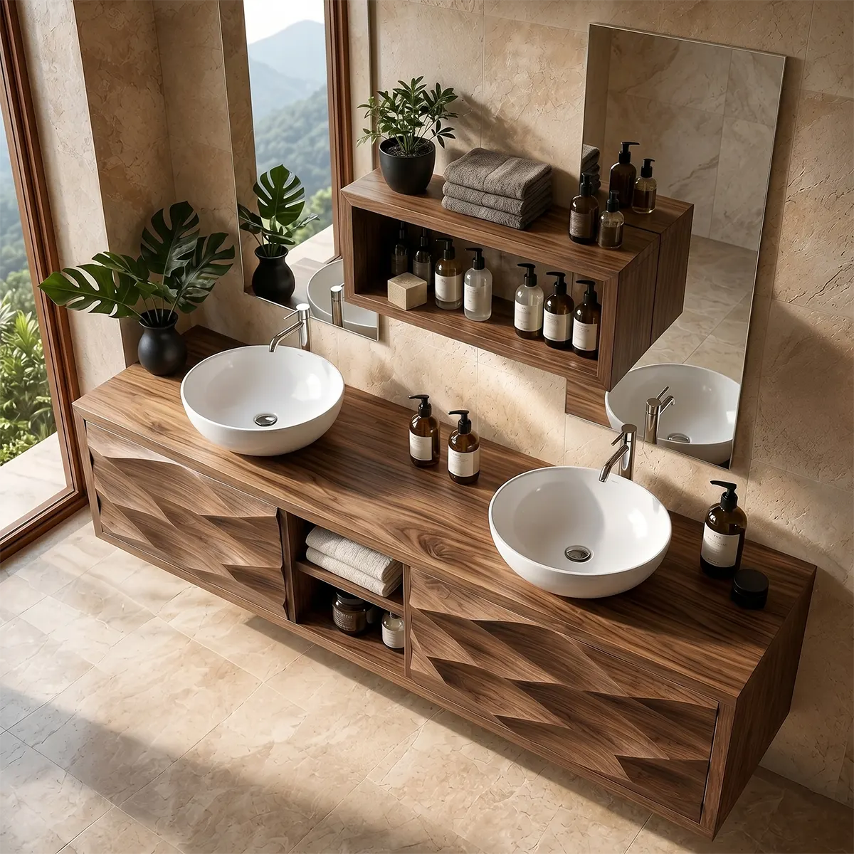 Geometric Floating Double Sink Bathroom Vanity Cabinet TT006-5058