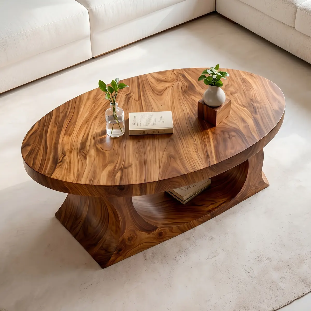 Oval Wood Coffee Table, Sculptural Coffee Table, Organic Modern Living Room Furniture TT006-4205
