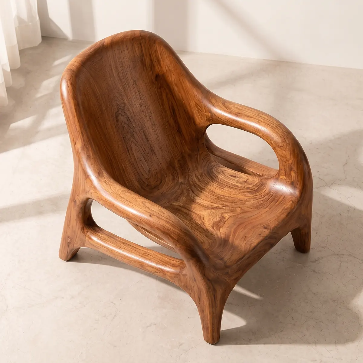 Handcrafted Organic Wood Lounge Chair with Sculptural Curved Frame TT006-3380
