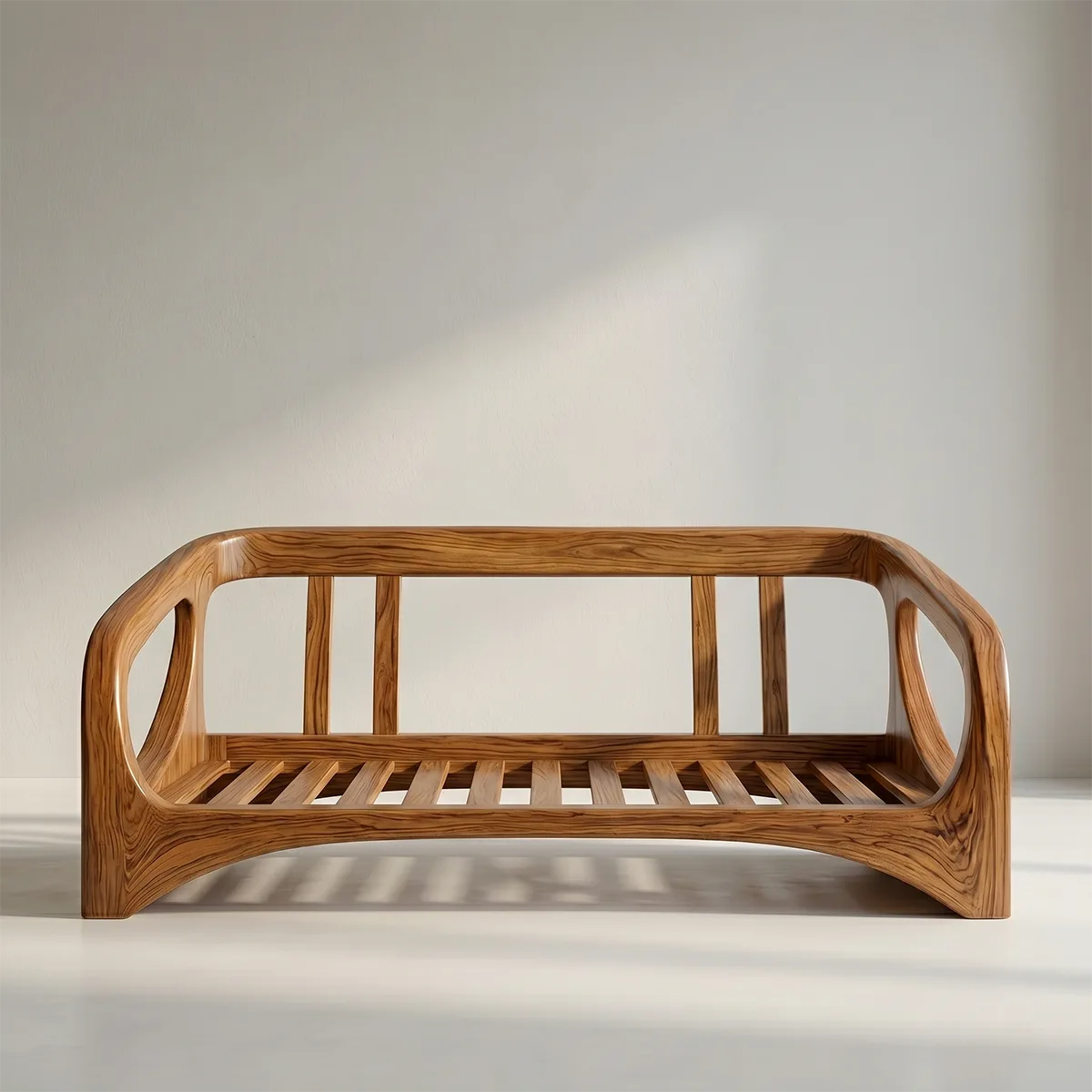 Handcrafted Organic Modern Solid Wood Loveseat Sofa with Sculptural Frame