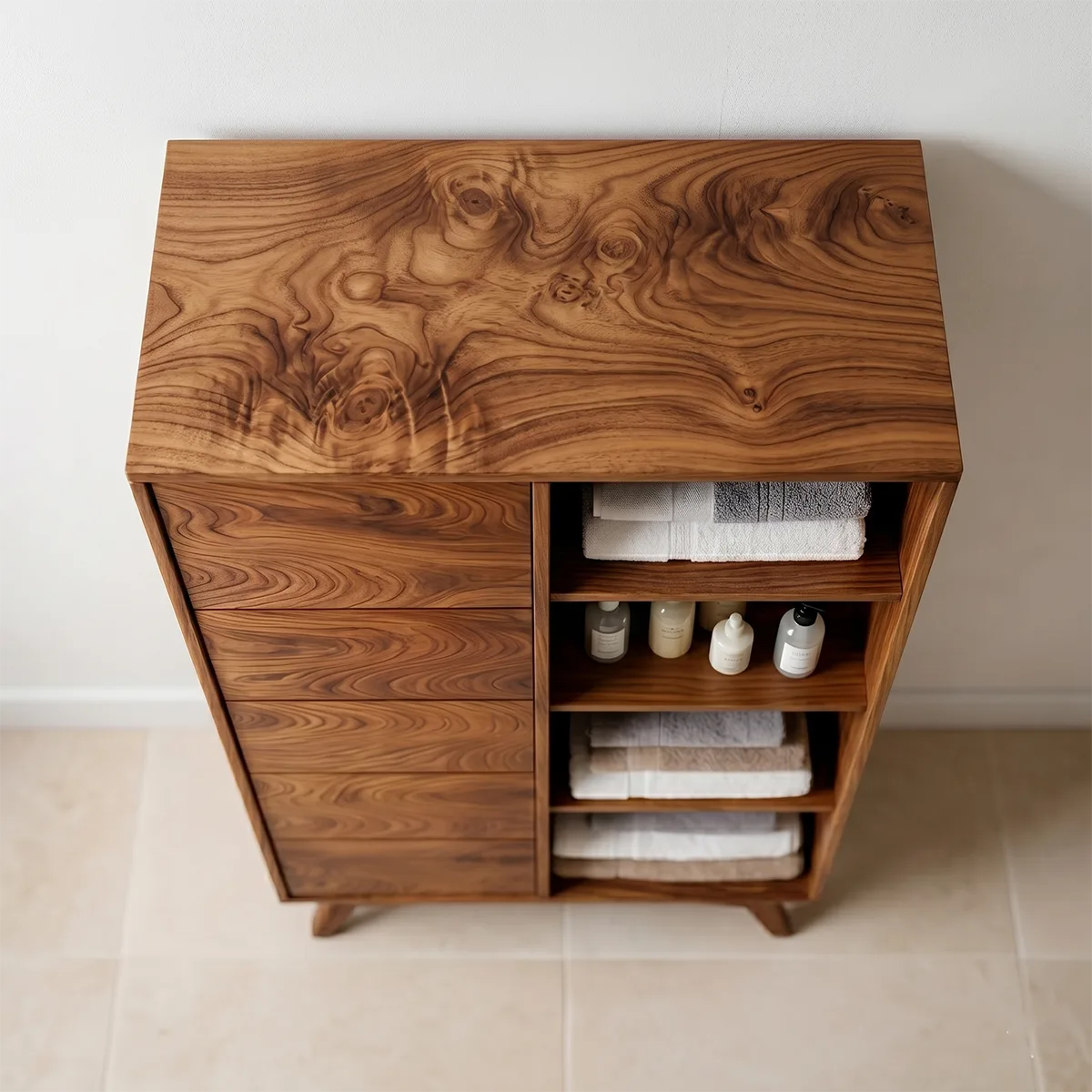 Solid Wood Bathroom Linen Storage Cabinet